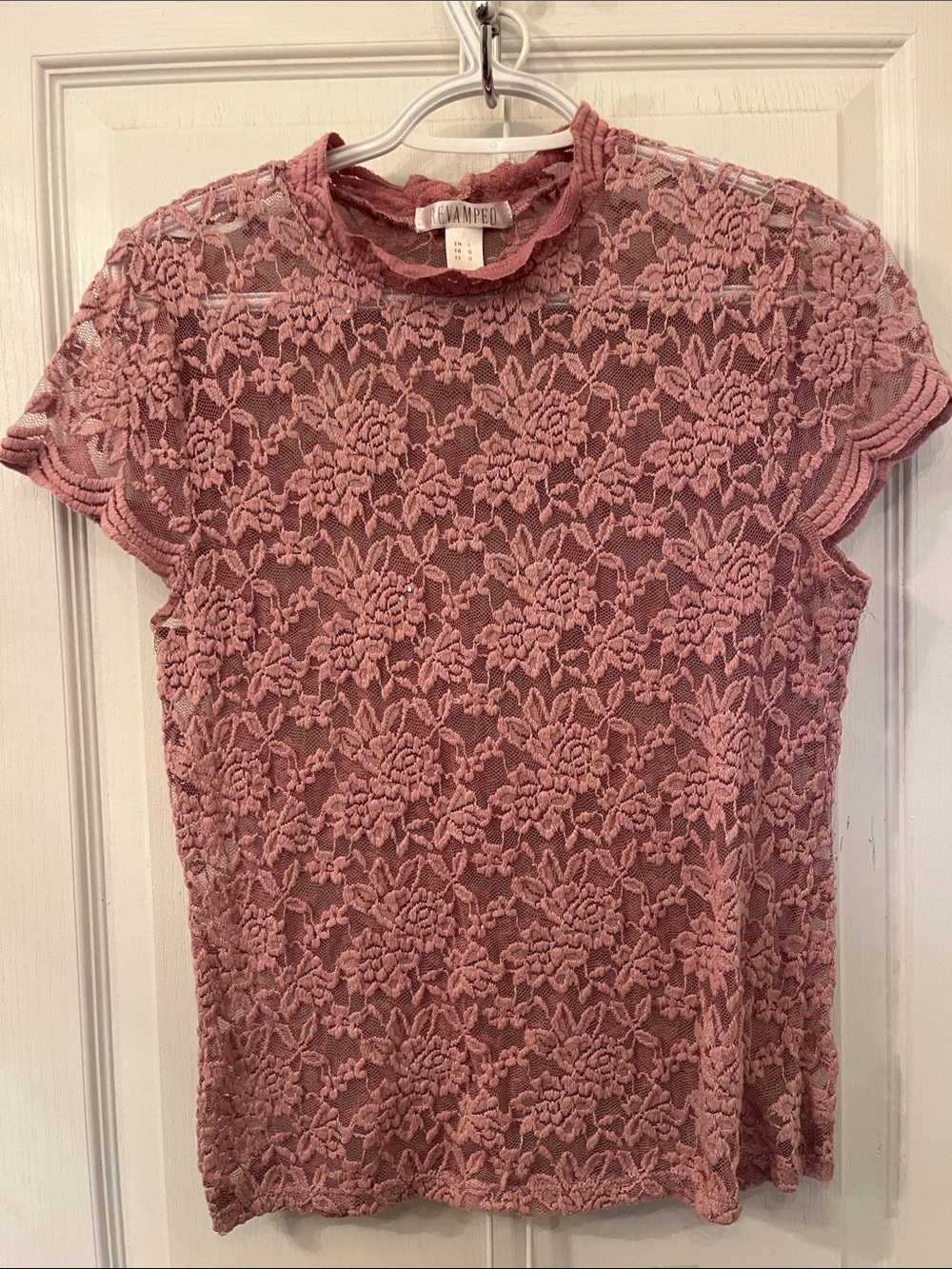 Revamped Dusty Rose Floral Lace Short Sleeve Top